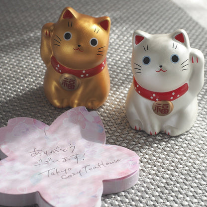 Mini Japanese Lucky Cat Pair – Gold & Silver Maneki Neko | Yakushigama