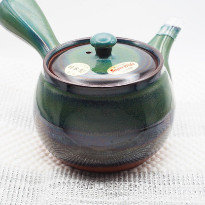 Japanese Tokoname Ware Kyusu Pottery Teapot 'Green-Blue Glaze' 380ml Made in Japan, Aichi