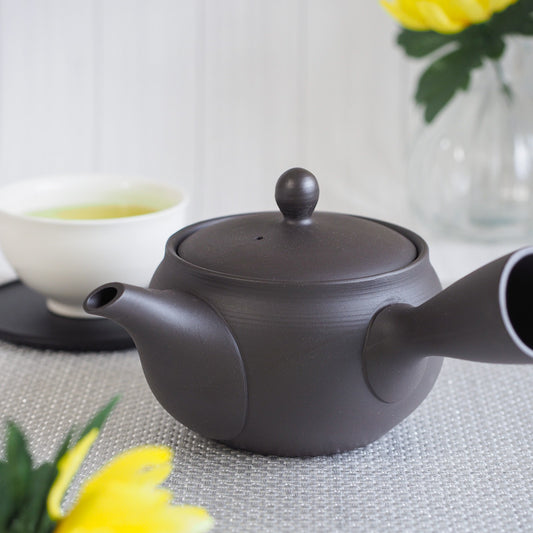 Japanese Tokoname Ware Kyusu Teapot 'Dark Gray Ceramesh' 330ml Made in Japan, Aichi