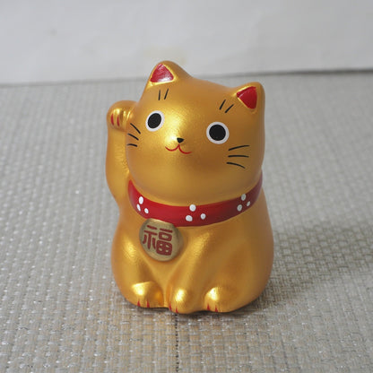 Mini Japanese Lucky Cat Pair – White & Gold Maneki Neko | Yakushigama