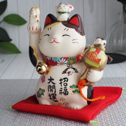 Great Fortune Japanese Lucky Cat Figurine with Lucky Mallet – 5 in Maneki Neko | Yakushigama
