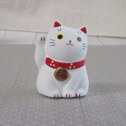 Mini Japanese Lucky Cat Pair – White & Gold Maneki Neko | Yakushigama