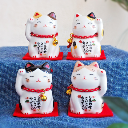 Set of 4 Japanese Lucky Cats – Calico, Brown Calico, Tuxedo & Orange Tabby | Yakushigama