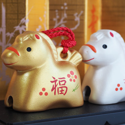 Gold and Silver Horse Clay Bell Pair | Yakushigama 2026 Zodiac