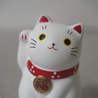 Mini Japanese Lucky Cat Pair – White & Pink Maneki Neko | Yakushigama