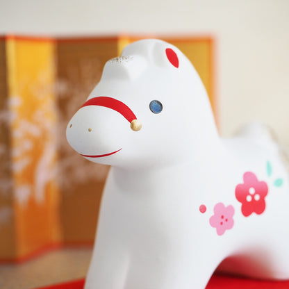 Red Plum Horse Zodiac Figurine with Display Screen | Yakushigama 2026 Zodiac