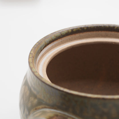 Japanese Tokoname Ware Kyusu Teapot  Rustic Green Brown Ceramesh 350ml Made in Japan, Aichi