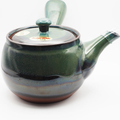 Japanese Tokoname Ware Kyusu Pottery Teapot 'Green-Blue Glaze' 380ml Made in Japan, Aichi