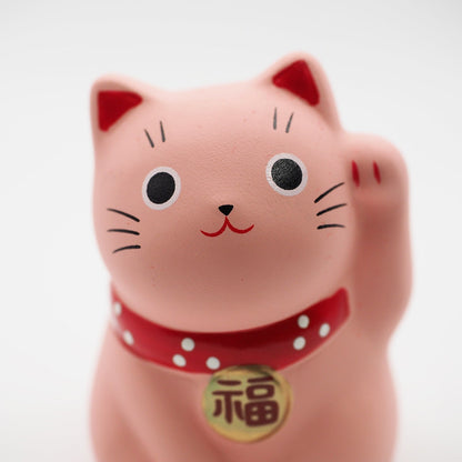 Mini Japanese Lucky Cat Pair – Red & Pink Maneki Neko | Yakushigama