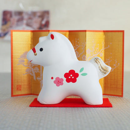 Red Plum Horse Zodiac Figurine with Display Screen | Yakushigama 2026 Zodiac