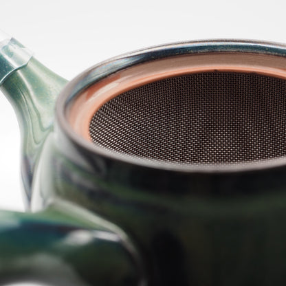 Japanese Tokoname Ware Kyusu Pottery Teapot 'Green-Blue Glaze' 380ml Made in Japan, Aichi