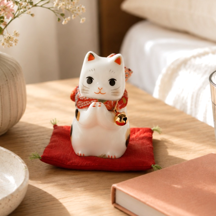 Mini Japanese Prayer Cat Figurine – Lucky Cat for Wishes | Yakushigama