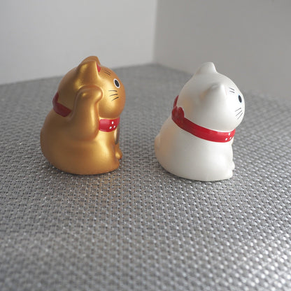 Mini Japanese Lucky Cat Pair – Gold & Silver Maneki Neko | Yakushigama