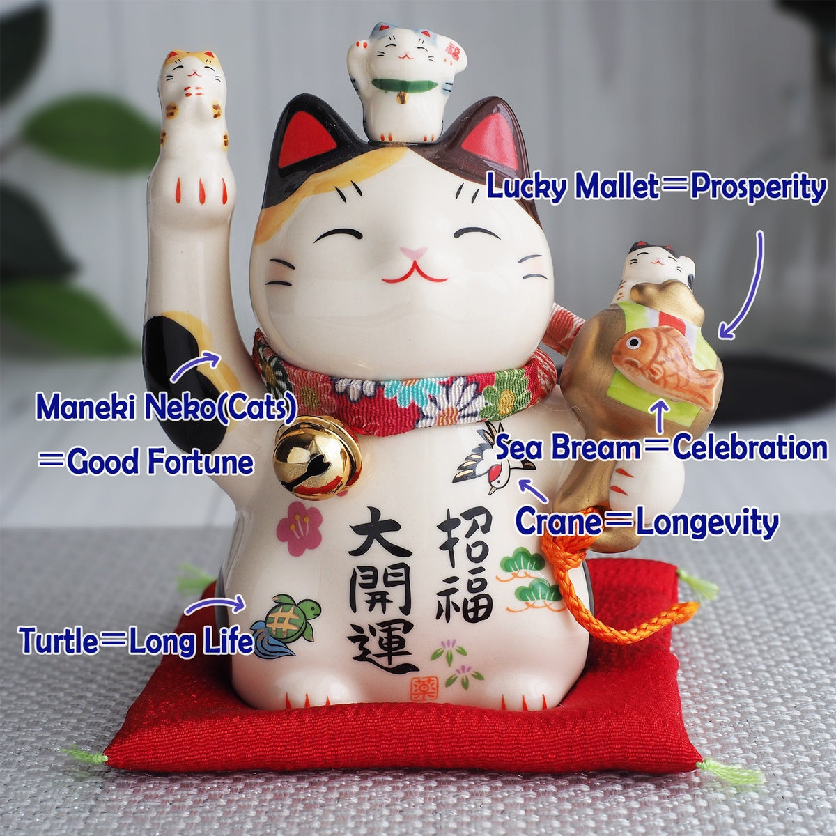 Great Fortune Japanese Lucky Cat Figurine with Lucky Mallet – 5 in Maneki Neko | Yakushigama
