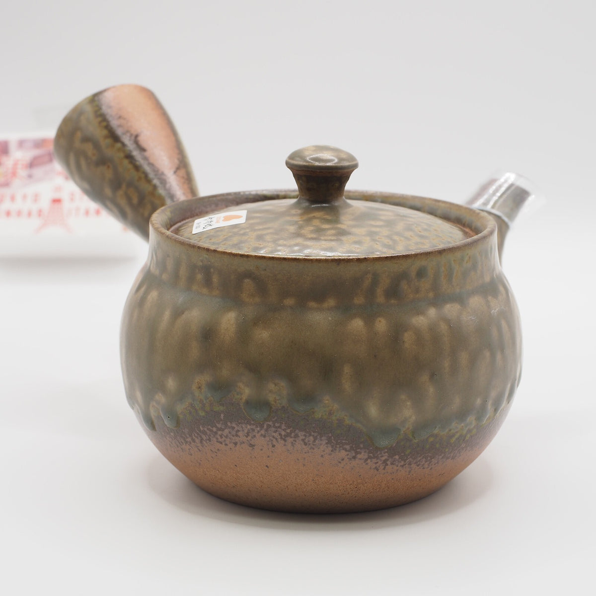 Japanese Tokoname Ware Kyusu Teapot  Rustic Green Brown Ceramesh 350ml Made in Japan, Aichi