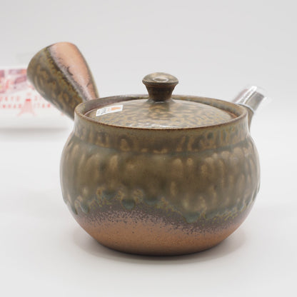 Japanese Tokoname Ware Kyusu Teapot  Rustic Green Brown Ceramesh 350ml Made in Japan, Aichi