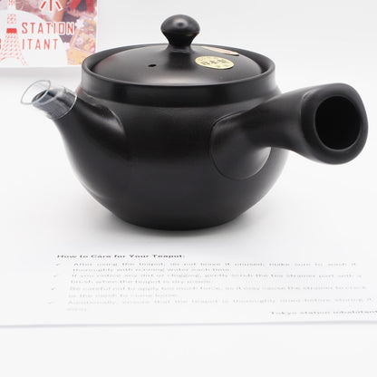 Japanese Tokoname Ware Kyusu Teapot 'Black-Round' 360ml Made in Japan, Aichi