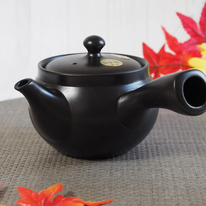 Japanese Tokoname Ware Kyusu Teapot 'Black-Round' 360ml Made in Japan, Aichi